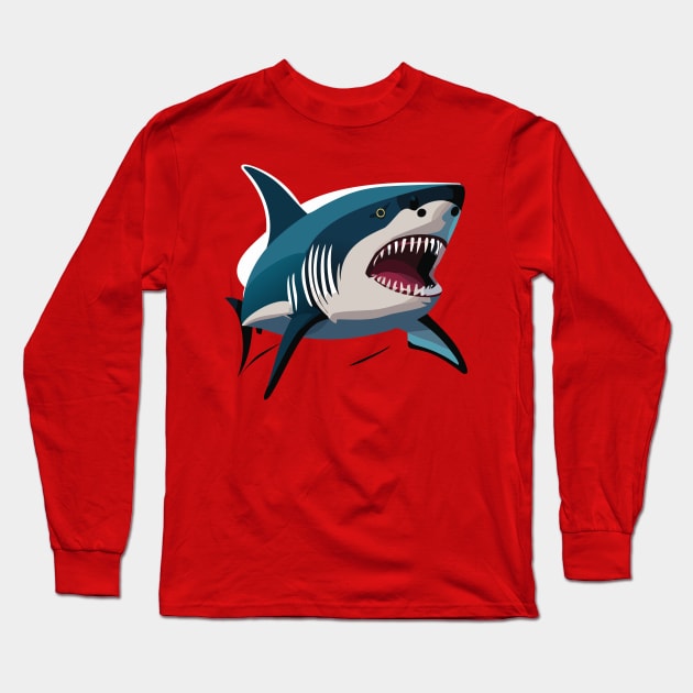 t-shirt design, picture of a shark with its mouth open, a minimalist painting Long Sleeve T-Shirt by goingplaces